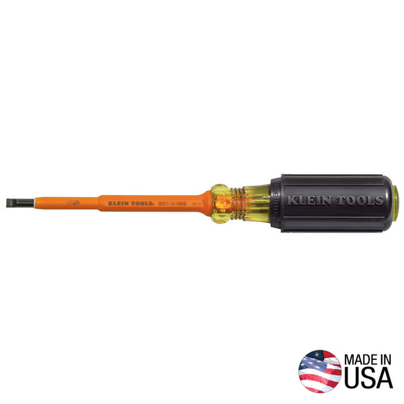 Klein Tools Insulated Screwdriver, 3/16-Inch Cabinet, 4-Inch (3/16