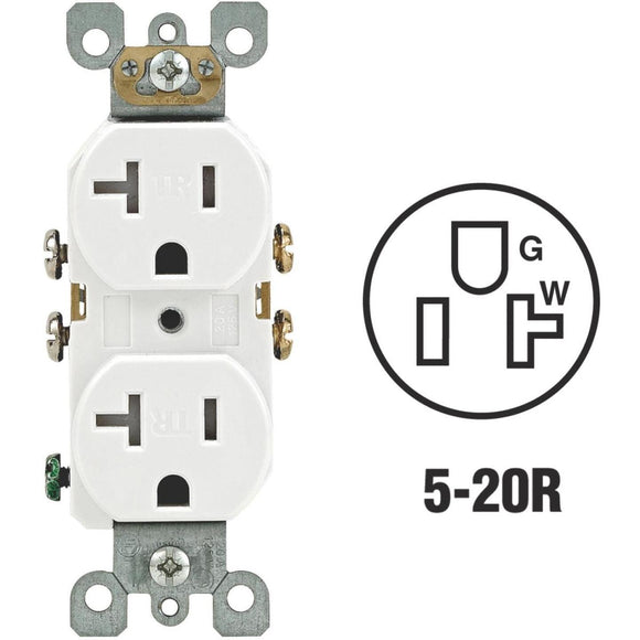 Leviton 20A White Tamper Resistant Residential Grade 5-20R Duplex Outlet