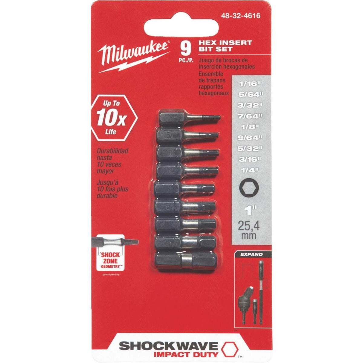 Milwaukee Shockwave Hex Insert Impact Screwdriver Bit Set (9-Piece