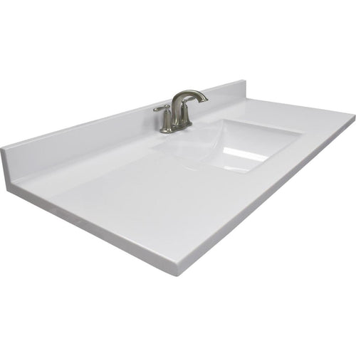 Modular Vanity Tops 49 In. W x 22 In. D Solid White Cultured Marble Vanity Top with Rectangular Wave Bowl