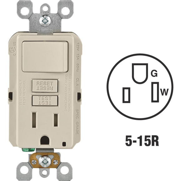 Leviton Light Almond 15A Self-Test Tamper Resistant GFCI Switch & Outlet Combination With Wallplate