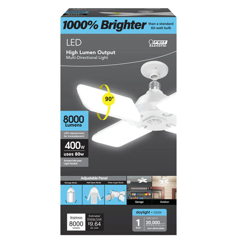 Feit Electric 80W (400W Replacement) Foldable LED High Output Multi-Directional Panel Garage Light