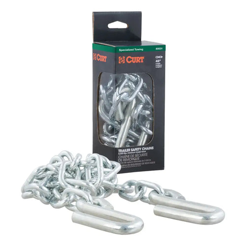 Curt 48 Safety Chain with 2 S-Hooks (5,000 lbs, Clear Zinc, Packaged)