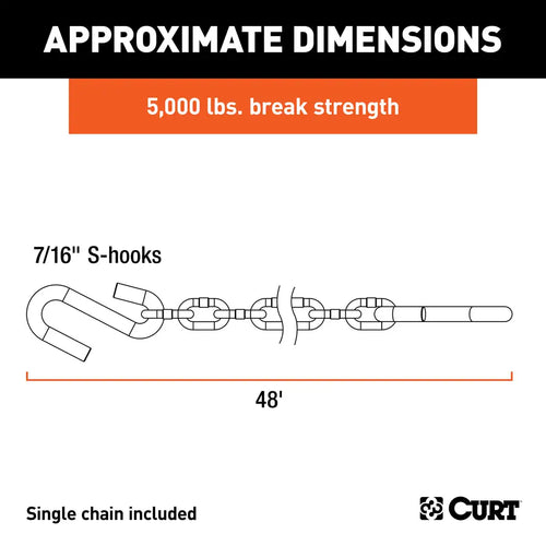 Curt 48 Safety Chain with 2 S-Hooks (5,000 lbs, Clear Zinc, Packaged)