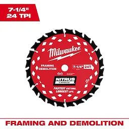 BMilwaukee 7-1/4” 24T NITRUS™ Carbide Framing & Demolition Circular Saw Blade Bulk 10
