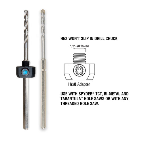 Spyder Hex8 3/8 Quick Change Hole Saw Arbor Rapid Core Eject®