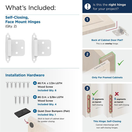 Amerock Variable Overlay Self Closing Face Mount Cabinet Hinge (1-3/4 in. W X 2-3/4 in. L, White)