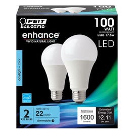 LED Light Bulbs, A19, Daylight, 1600 Lumens, 17.5-Watts, 2-Pk.