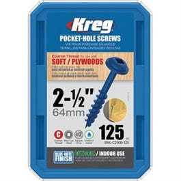 Blue-Kote Pocket Hole Screws, 2-1/2-In., #8 Coarse, Washer-Head, 125-Ct.