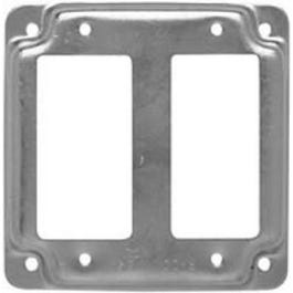 GFI Receptacle Box Cover, Double, Flat Corner Square, Exposed, Steel, 4-In.