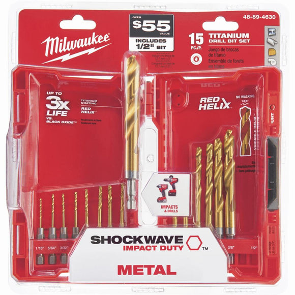 Milwaukee Shockwave 15 Piece Impact Duty Titanium Hex Shank Drill