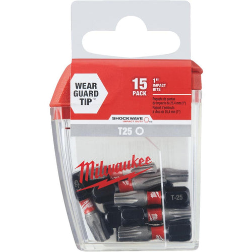 Milwaukee Shockwave T25 TORX 1 In. Insert Impact Screwdriver Bit (15-Pack)