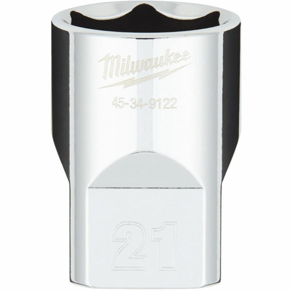 Milwaukee 1/2 In. Drive 21 mm 6-Point Shallow Metric Socket with FOUR FLAT Sides