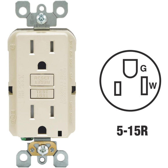 Leviton SmartlockPro Self-Test 15A Light Almond Commercial Grade Tamper Resistant 5-15R GFCI Outlet