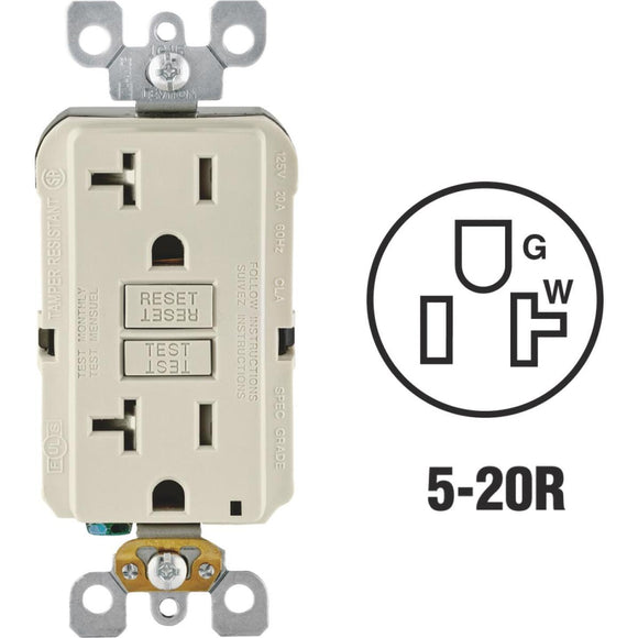 Leviton SmartlockPro Self-Test 20A Light Almond Commercial Grade Tamper Resistant 5-20R GFCI Outlet