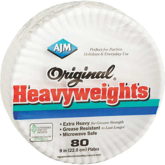 AJM 9 In. Original Heavyweights Paper Plates (80 Count)