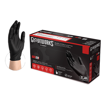 Ammex Gloveworks Black Nitrile PF Ind XXL Gloves
