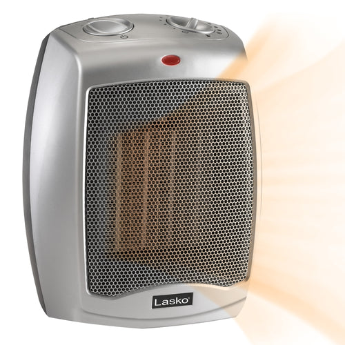 Lasko 1500W Electric Ceramic Space Heater with Adjustable Thermostat, 754200, Silver (Silver)